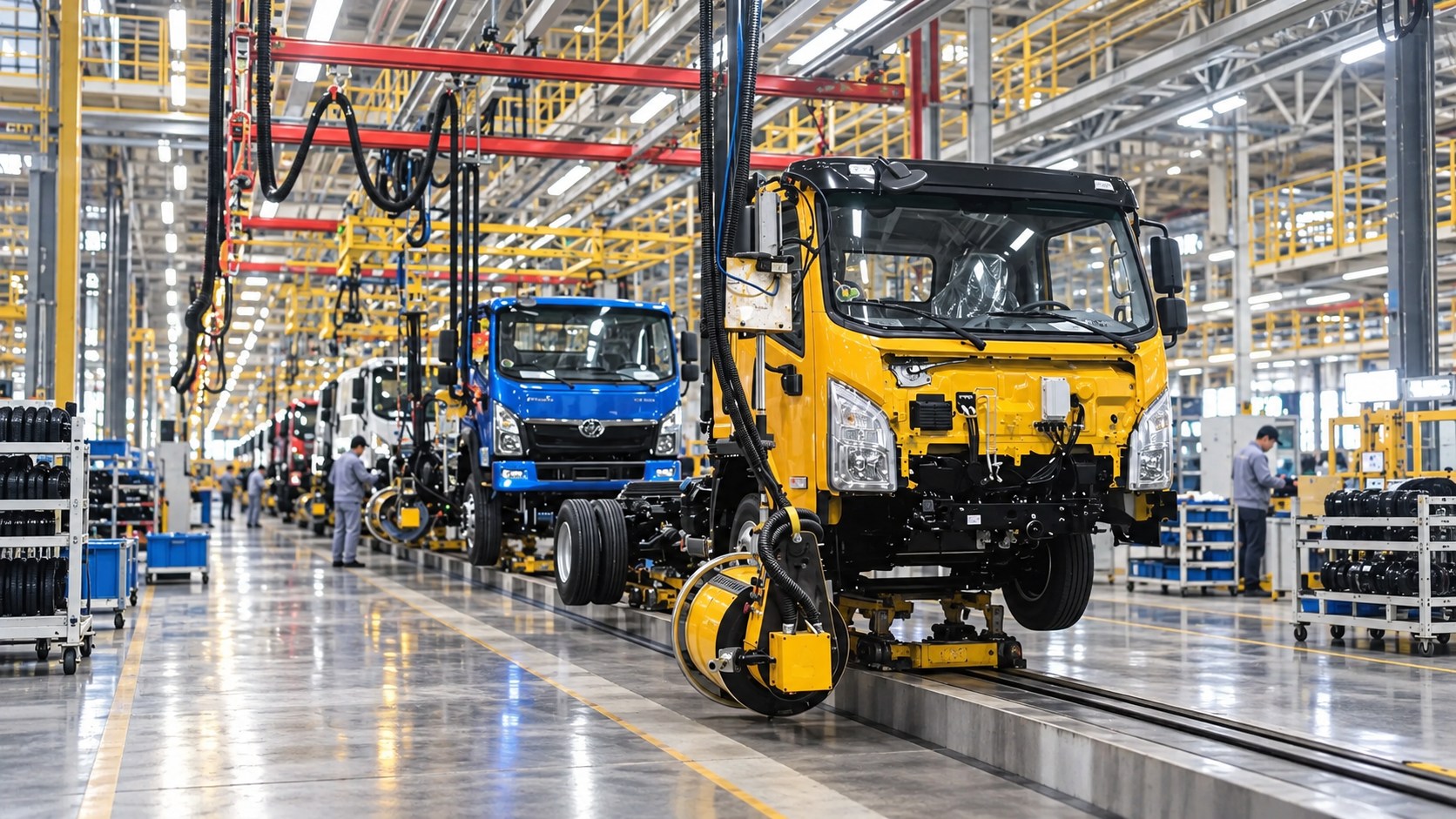 Commercial truck production line at vehicle factory