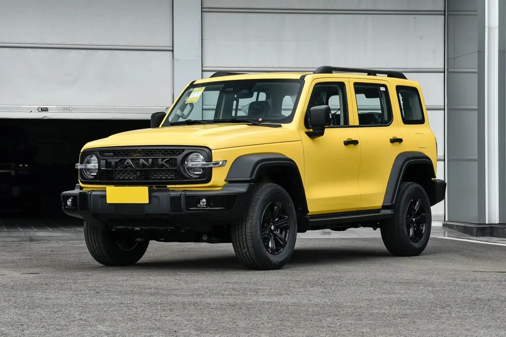 Yellow GWM TANK 300 front three-quarter exterior