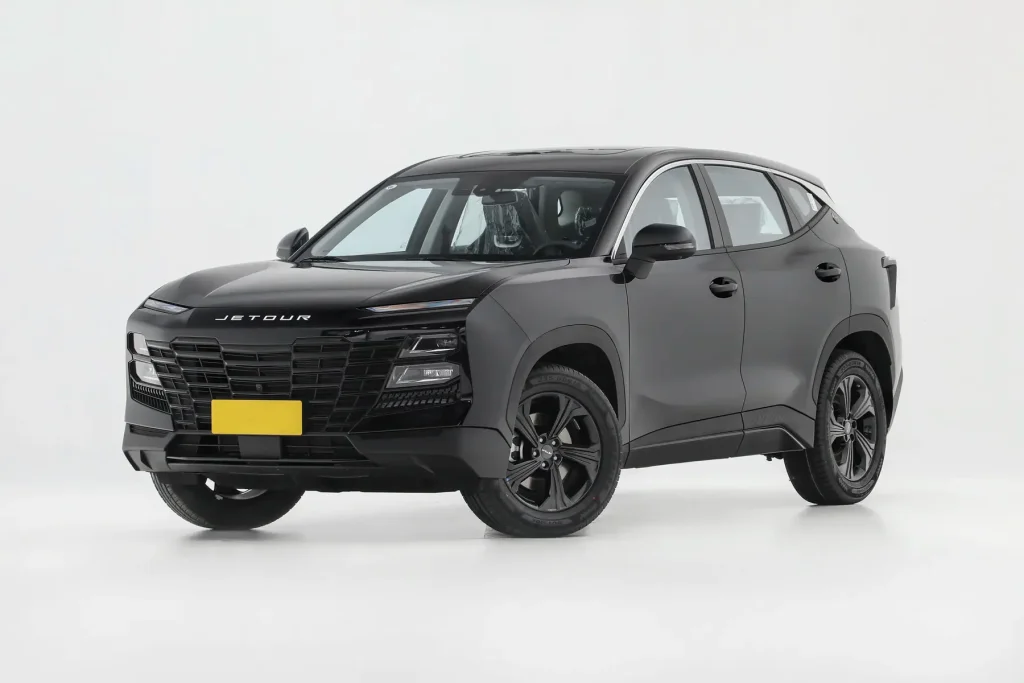 Dark gray JETOUR Dashing front three-quarter studio view